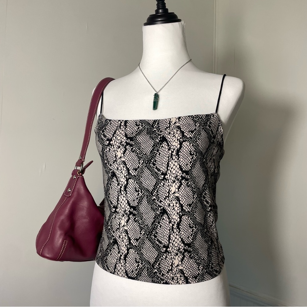 Popular 21 - Black White Snake Print Bungee Straps Cropped Tank Top